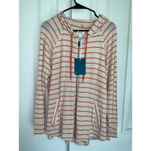 Market & Spruce Large Mavian Zip Front Hooded Sweatshirt Orange Stripe NEW - Picture 2 of 4